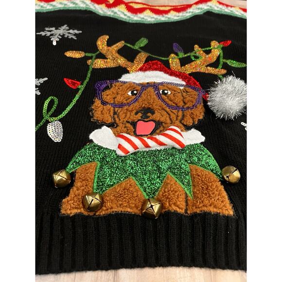 33 Degrees Christmas Sweater Women Med Black Red Dog Graphic Ugly Sweater Jingle - Picture 3 of 9